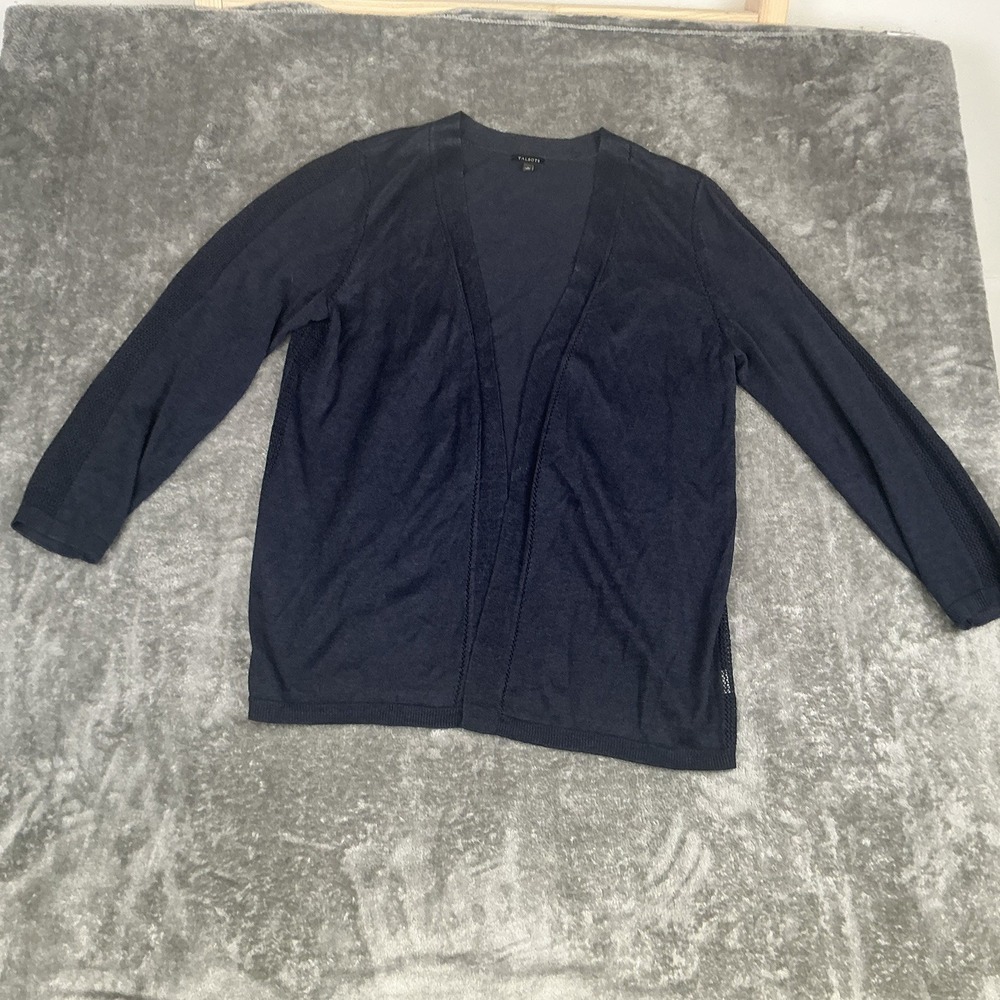 Talbots Navy Open Front Cardigan Sweater Women's Size L Cotton Blend